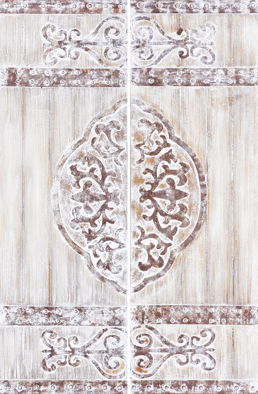 PXYW652 Wall décor art oil on canvas antique door burgundy white tones set of 2